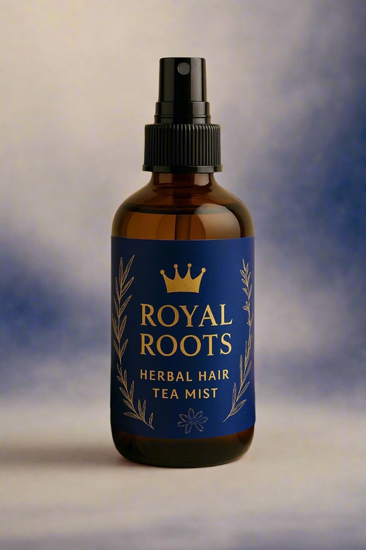 Royal Roots Herbal Hair Tea Mist – natural hydrating spray with rosemary, chamomile, lavender